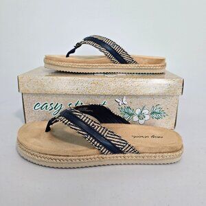 NWT easy street Starling Sandals Comfort Thong Size 6 Navy Baige